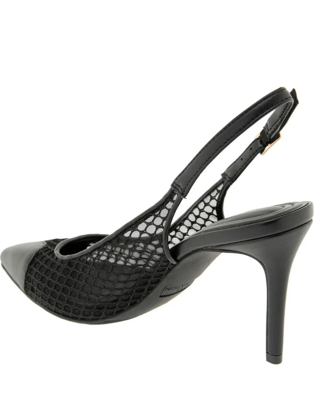 BCBGeneration Black Mesh Pointed Slingback Heels
